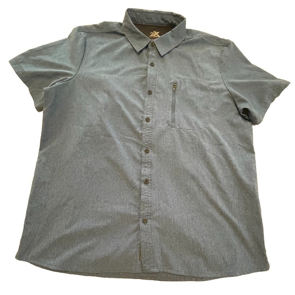 Zero Exposure Travel Series Short Sleeve Button Up Shirt Men's X-LARGE Blue